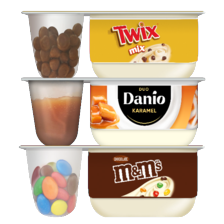 Danone M&M's, Twix, af en toetje of Danio duo